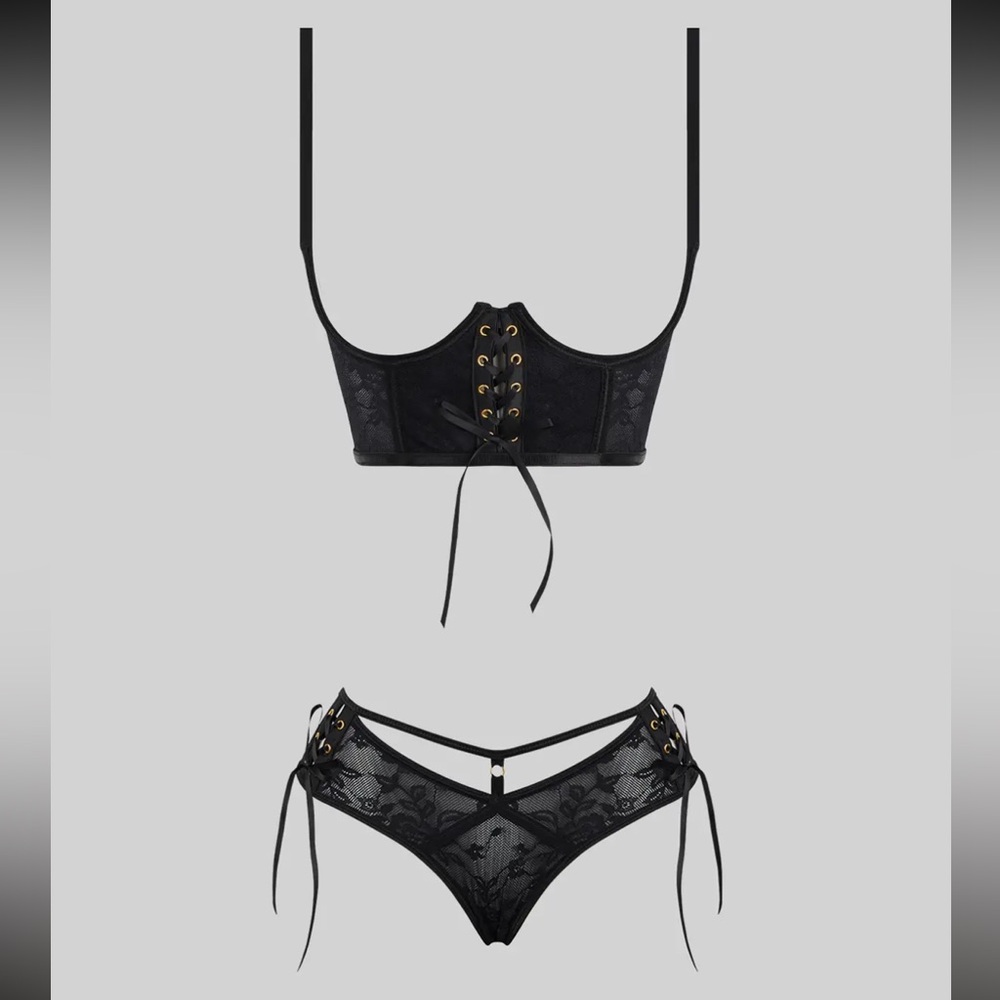 Corset Cage Lace Me Up Black Lingerie Set - Picture 5 of 5